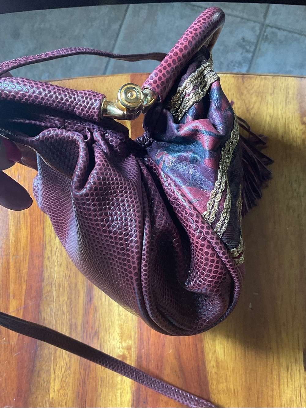 I.Magnin Vintage-Inspired Burgundy Tassel Crossbody Bag - Picture 8 of 10